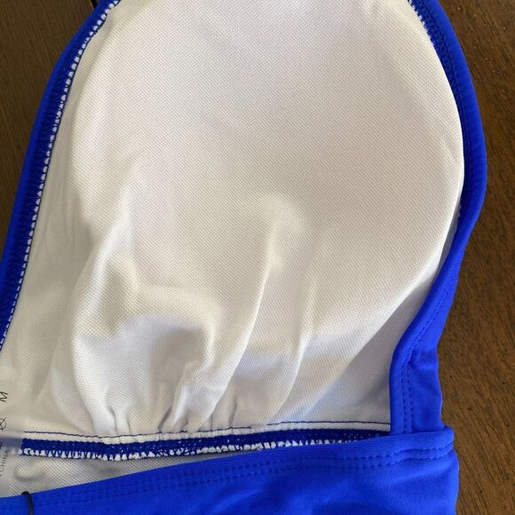 Tempt Me One Piece Swimsuit Women Medium Blue Ladder Sides Halter Neck Stretch - Picture 7 of 7